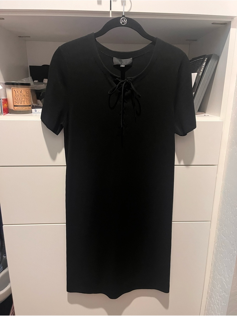 Nili Lotan Black Lace-Up Short Sleeve Dress